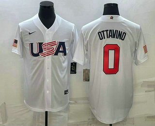 Mens USA Baseball #0 Adam Ottavino 2023 White World Baseball Classic Stitched Jerseys